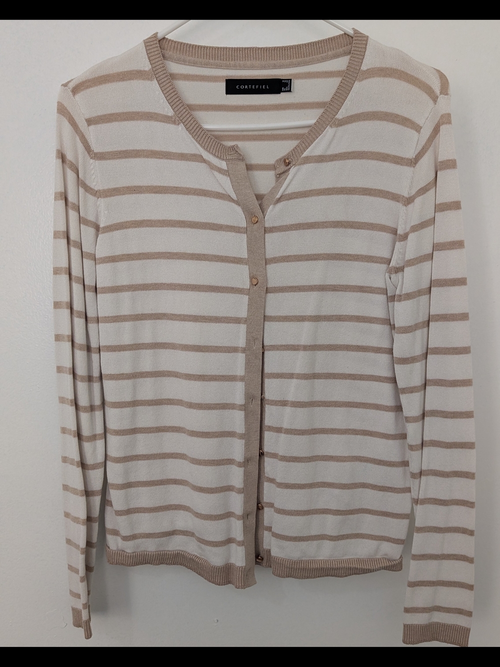 Zara Cream and Beige Striped Lightweight Cardigan Size M